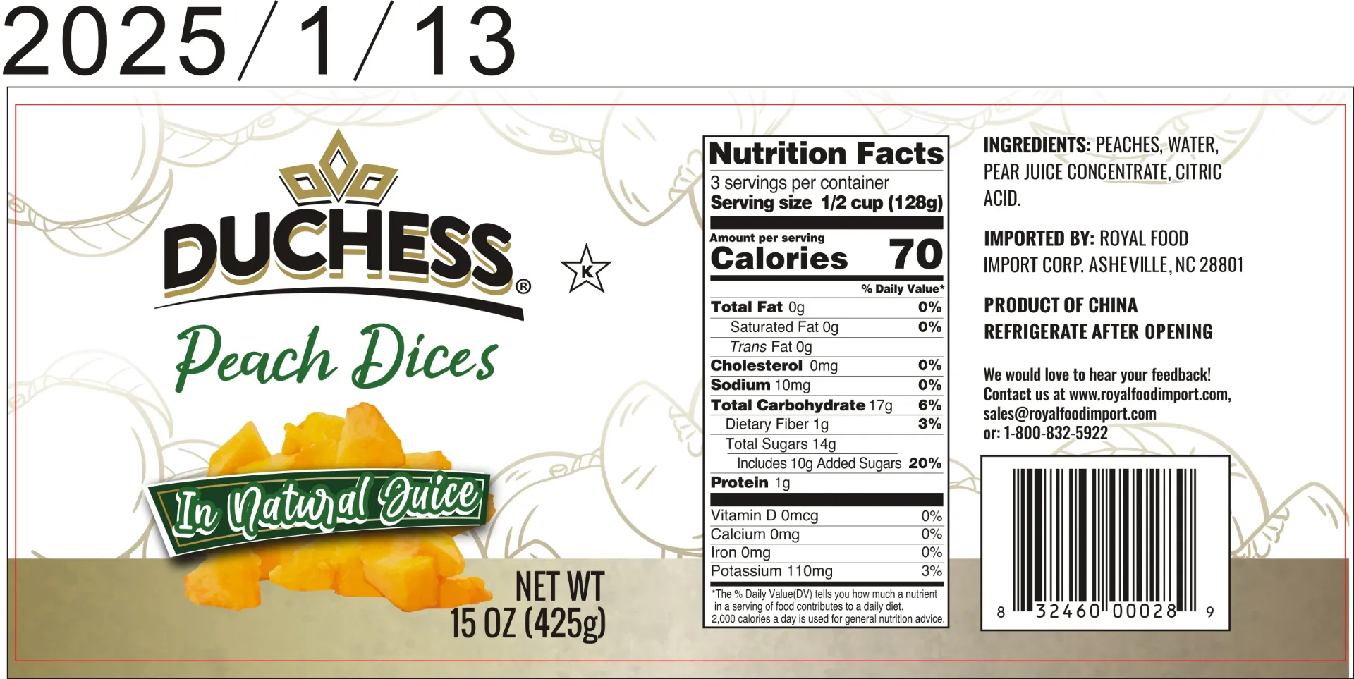 Peaches, Diced - 15oz (Duchess)